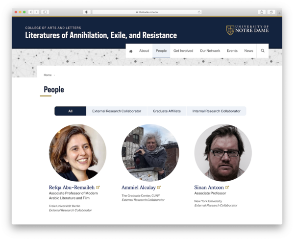 Screen Shot Of The People Section Of The Lit Of Exile Website